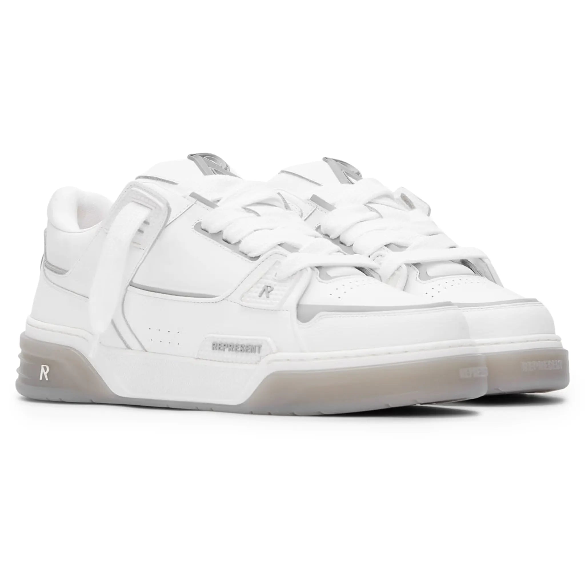 Pair view of Represent Studio White Grey Trainers MF9007-37